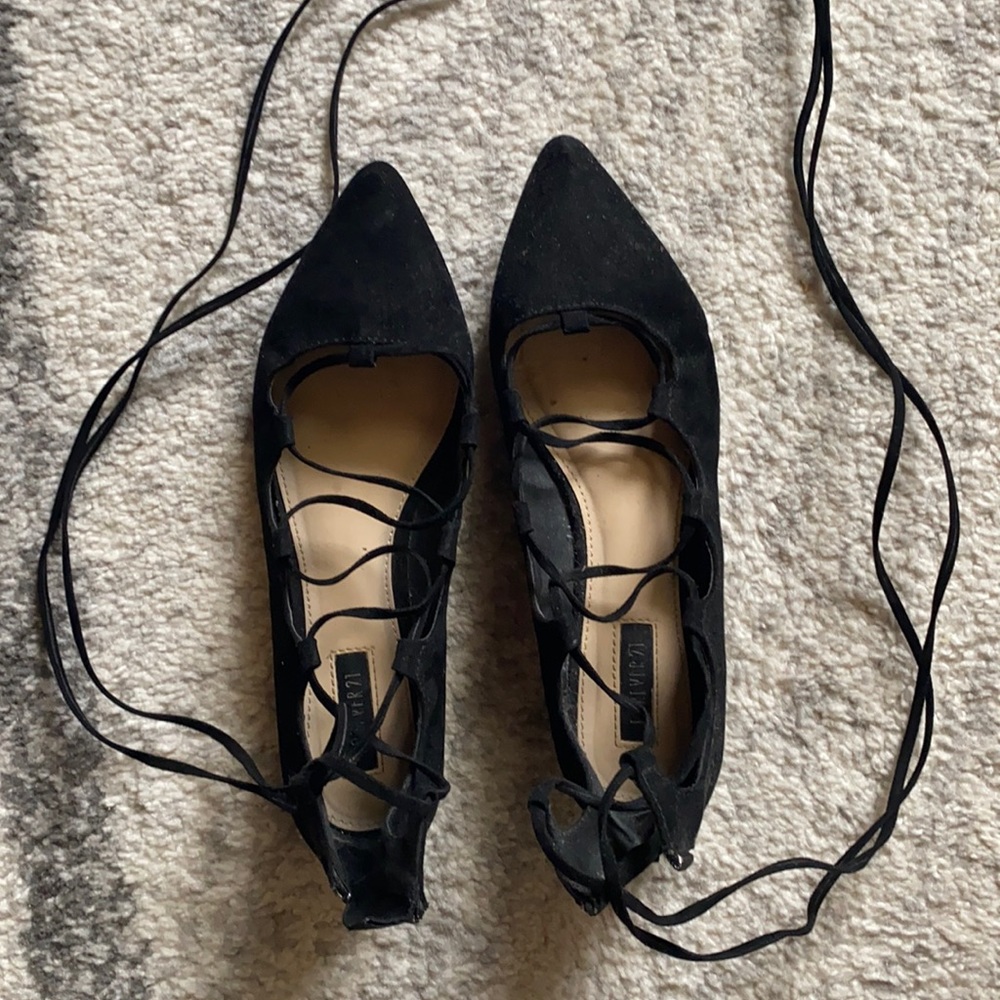 Black lace up flats
